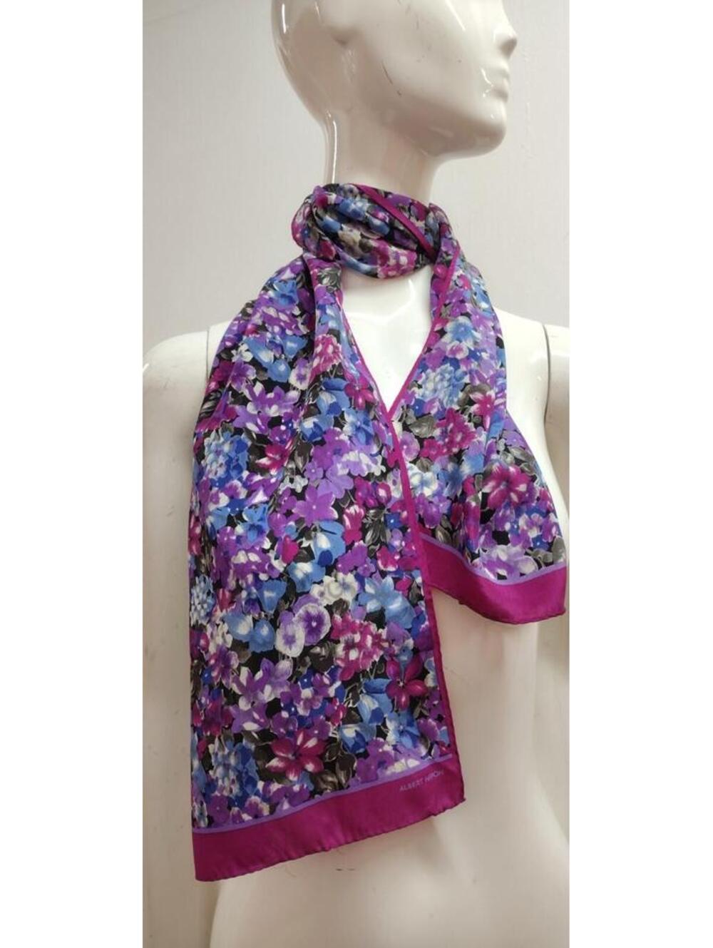 Vintage Purple Scarf Lavender Garden Lilac ALBERT NIPON SILK OBLONG SCARF 1980s